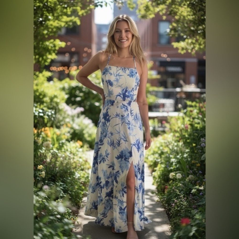 blue floral maxi dress
